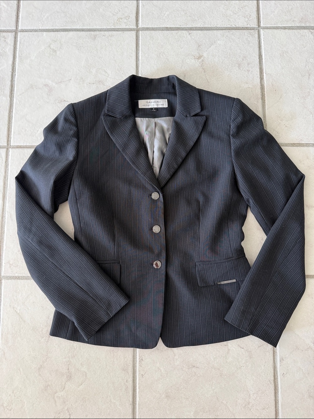 Tahari ASL Black Pinstripe Women's Tailored Blazer